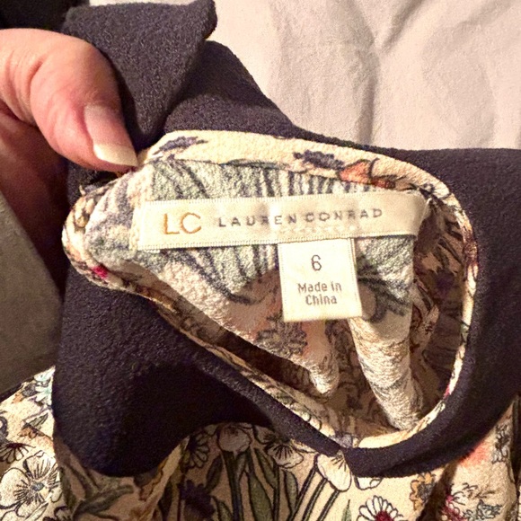 LC Lauren Conrad Floral Print Dress Black Peter Pan Collar Size 6 Cottagecore - Picture 3 of 5